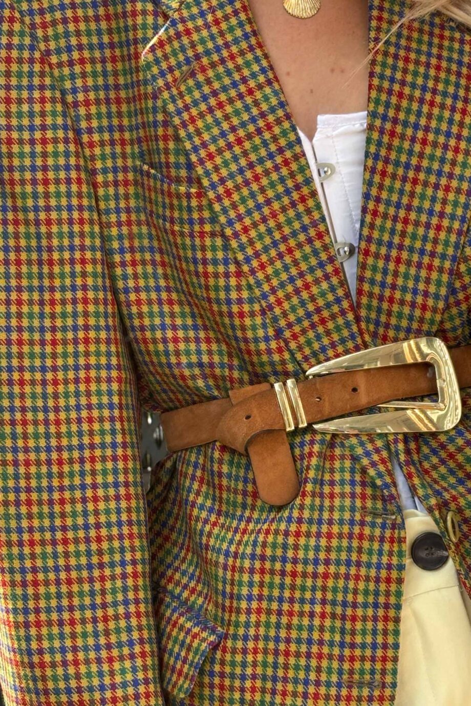 Runway gingham blazer, red, blue & camel
