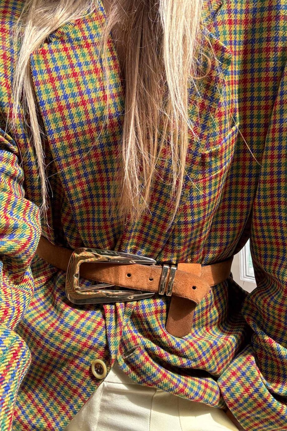 Runway gingham blazer, red, blue & camel