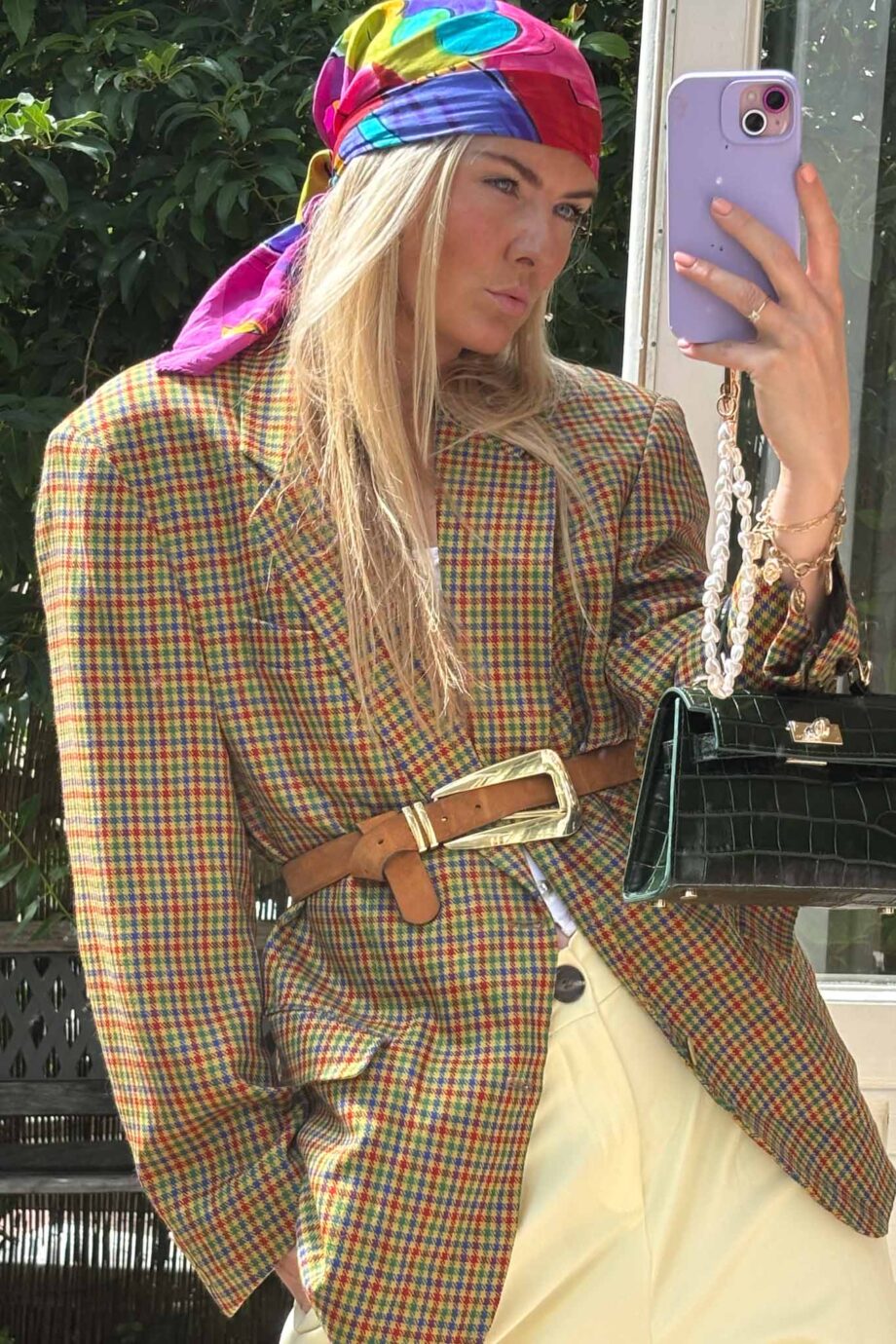 Runway gingham blazer, red, blue & camel