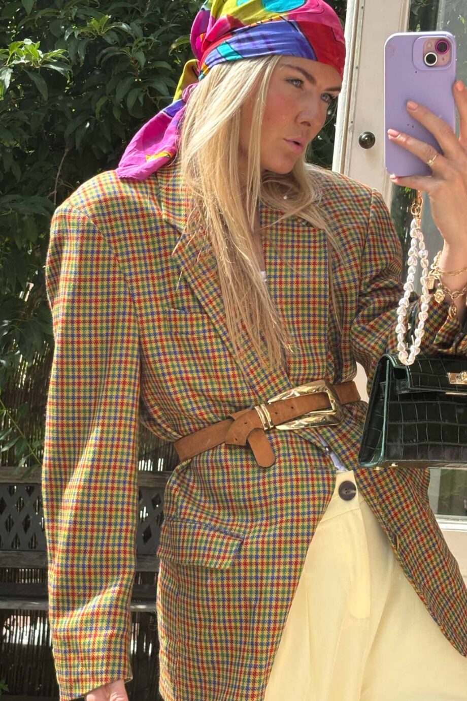 Runway gingham blazer, red, blue & camel