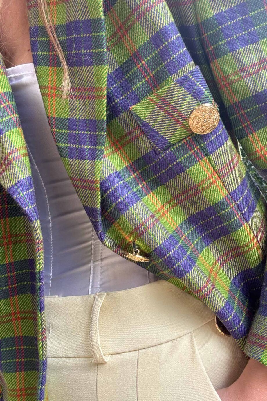 Highland check blazer, blue & green wool
