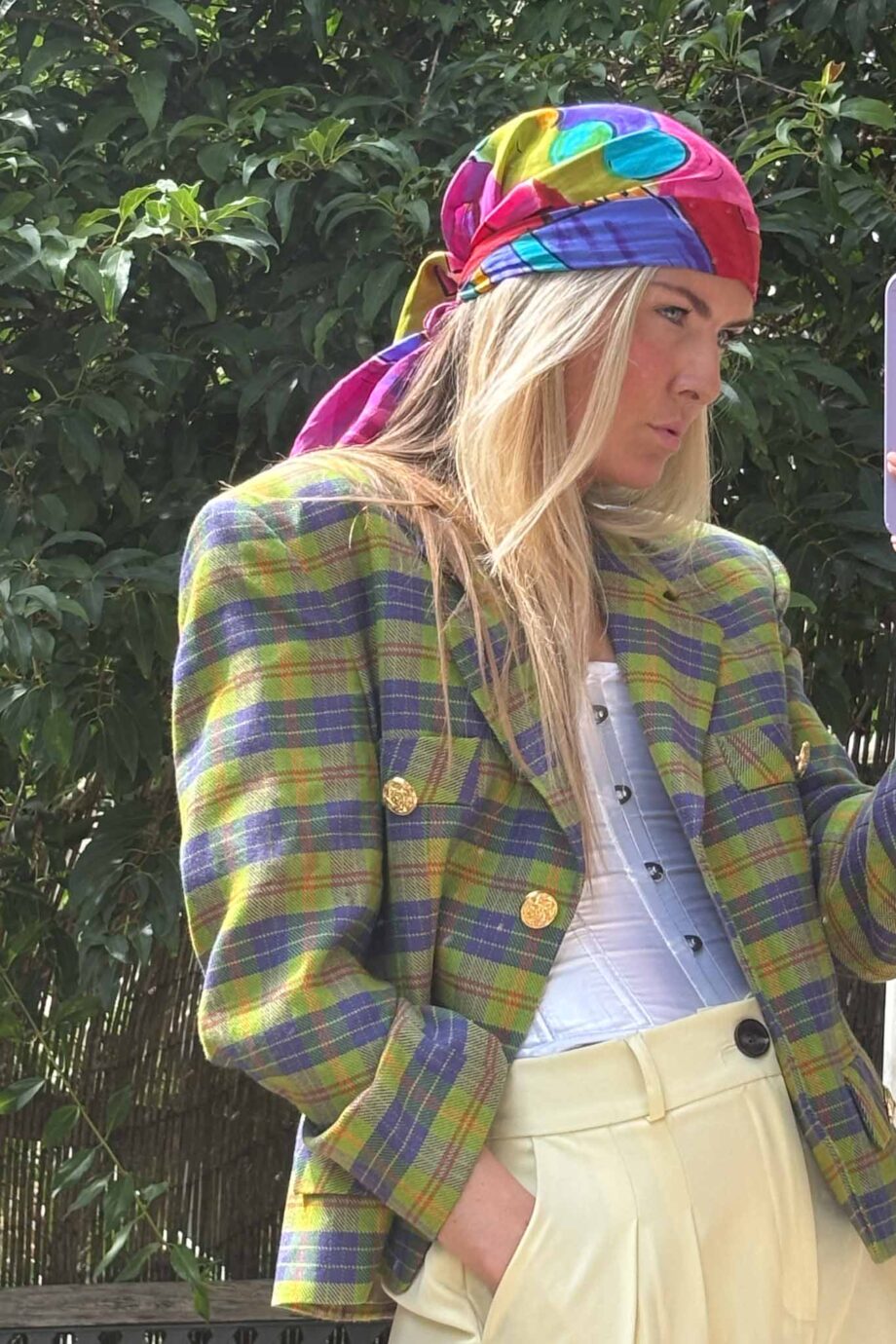 Highland check blazer, blue & green wool