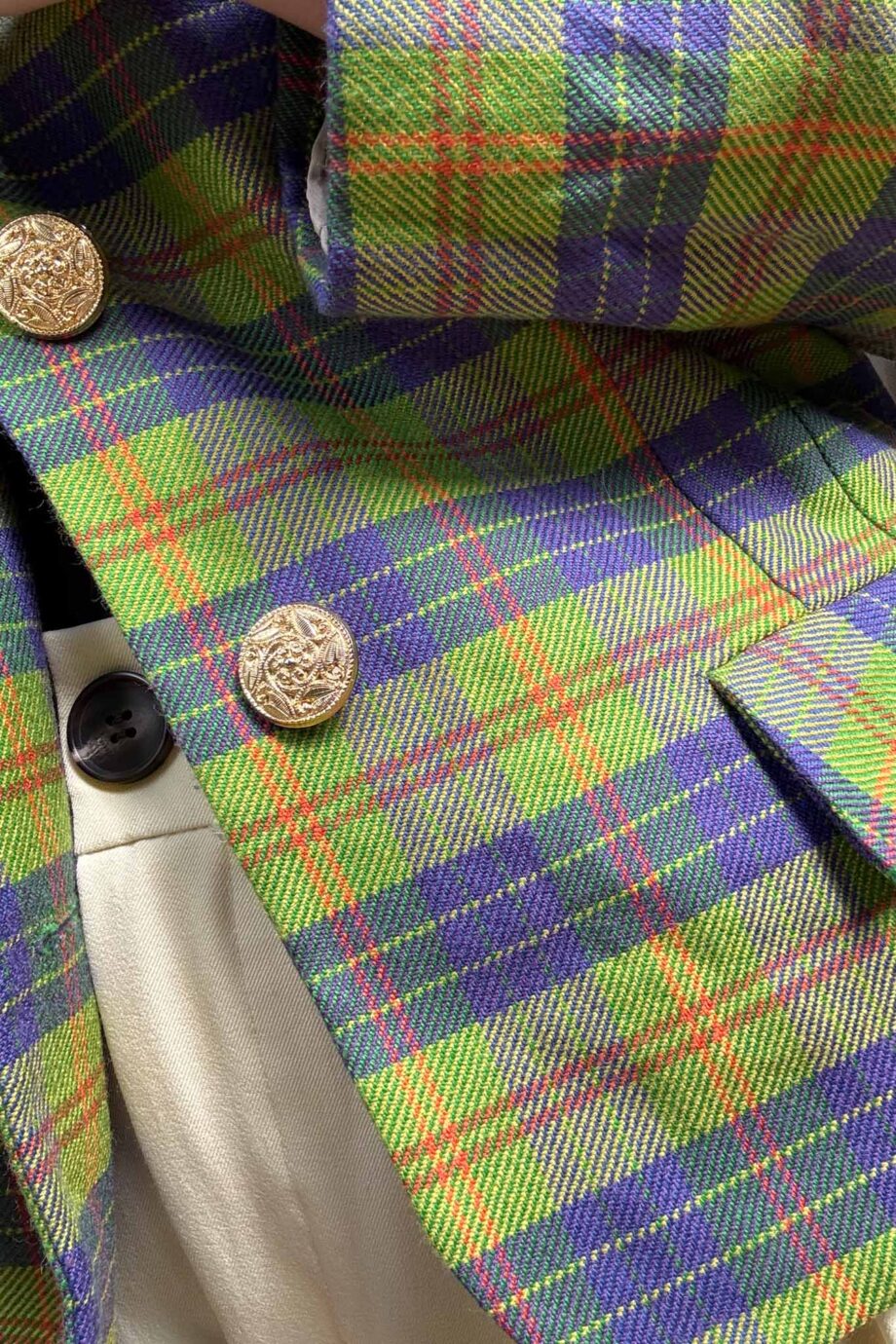 Highland check blazer, blue & green wool
