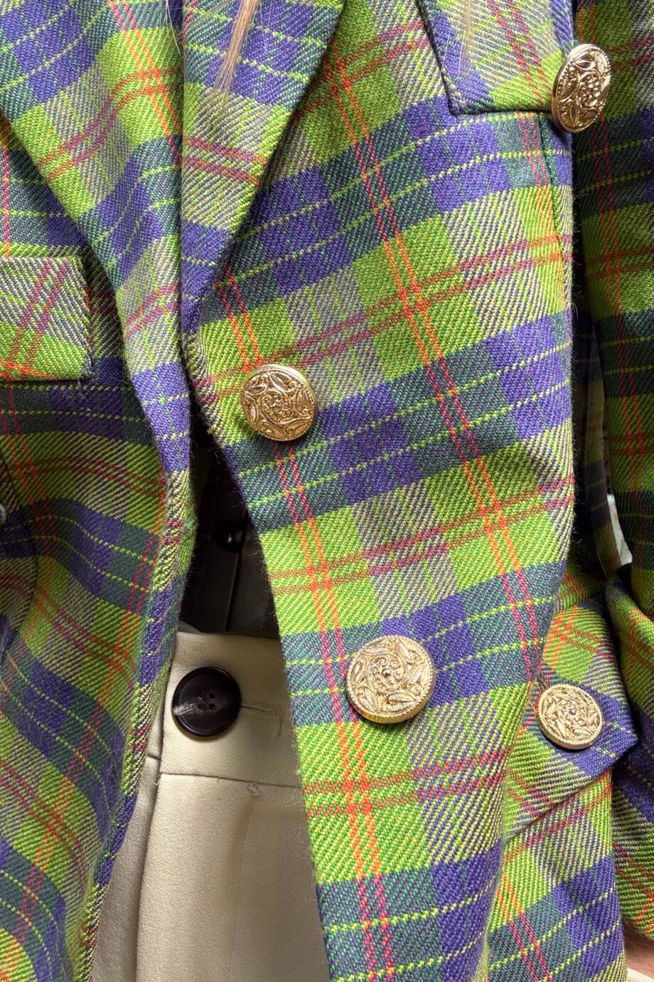 Highland check blazer, blue & green wool