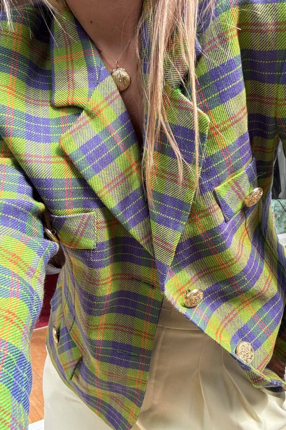 Highland check blazer, blue & green wool
