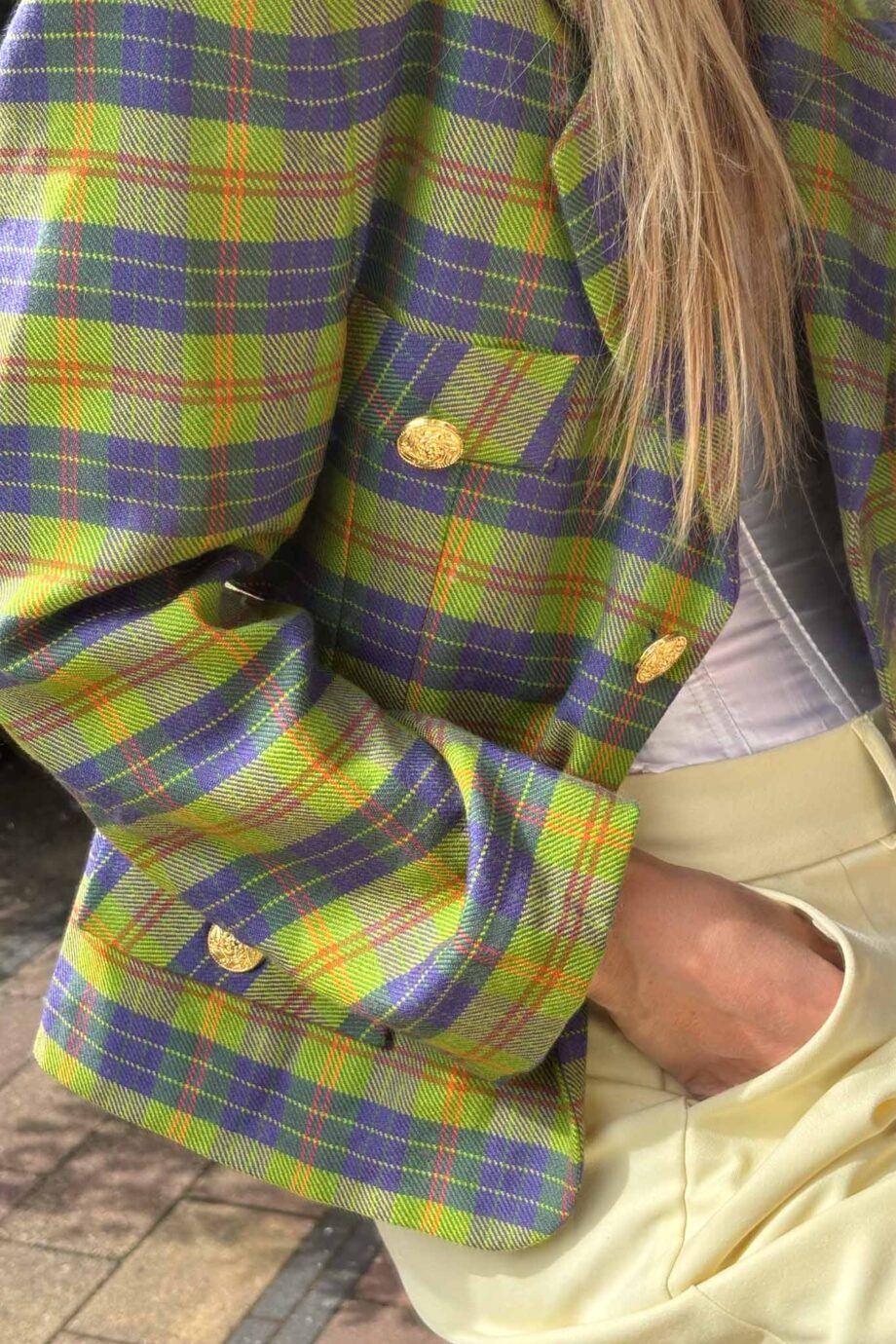 Highland check blazer, blue & green wool