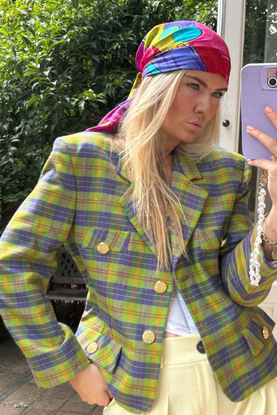 Highland check blazer, blue & green wool