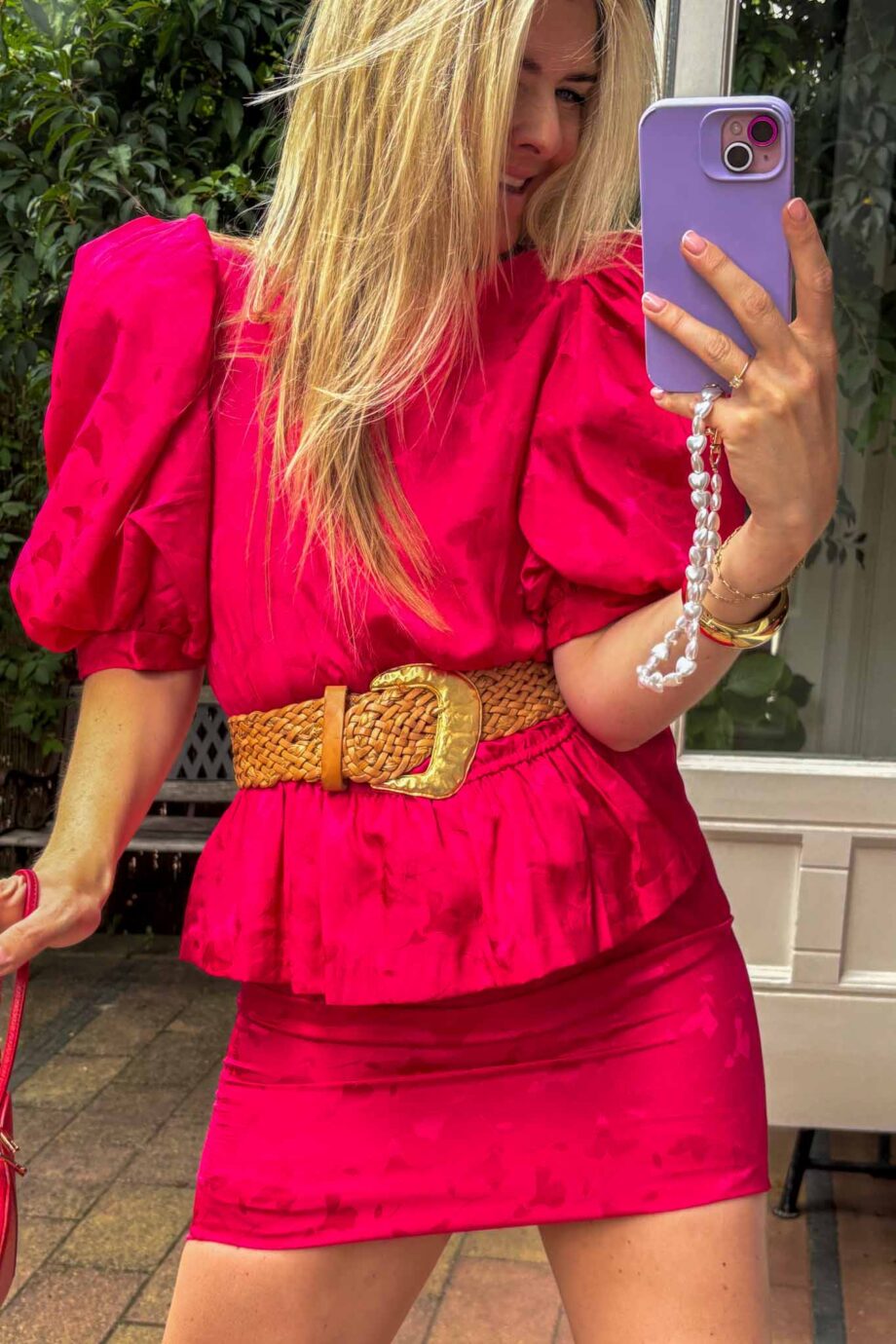Beyond love fuchsia peplum floral midi vintage dress