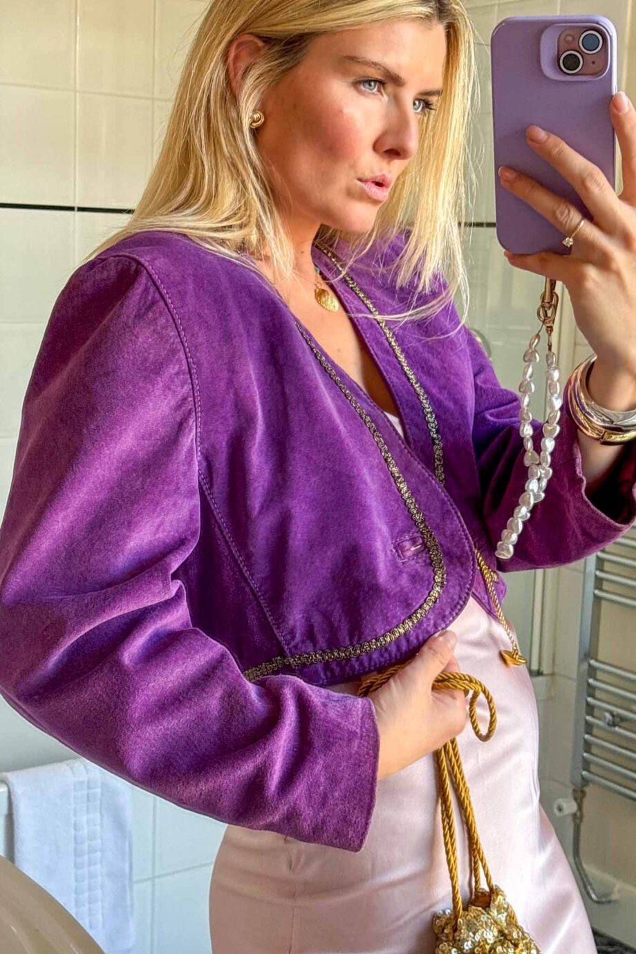 Haze lover suede embroidered crop jacket