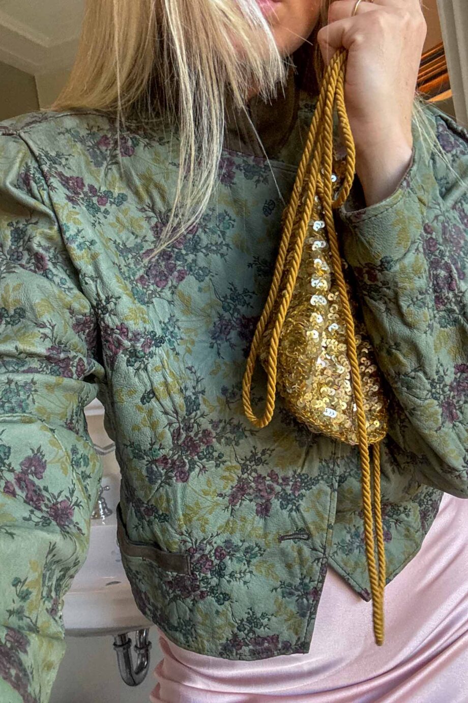 Leather ma fleur padded leather jacket