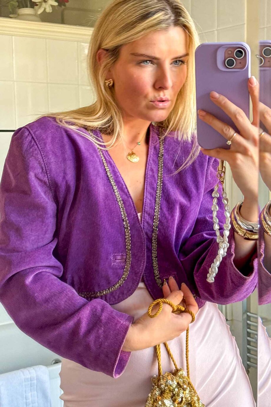 Haze lover suede embroidered crop jacket