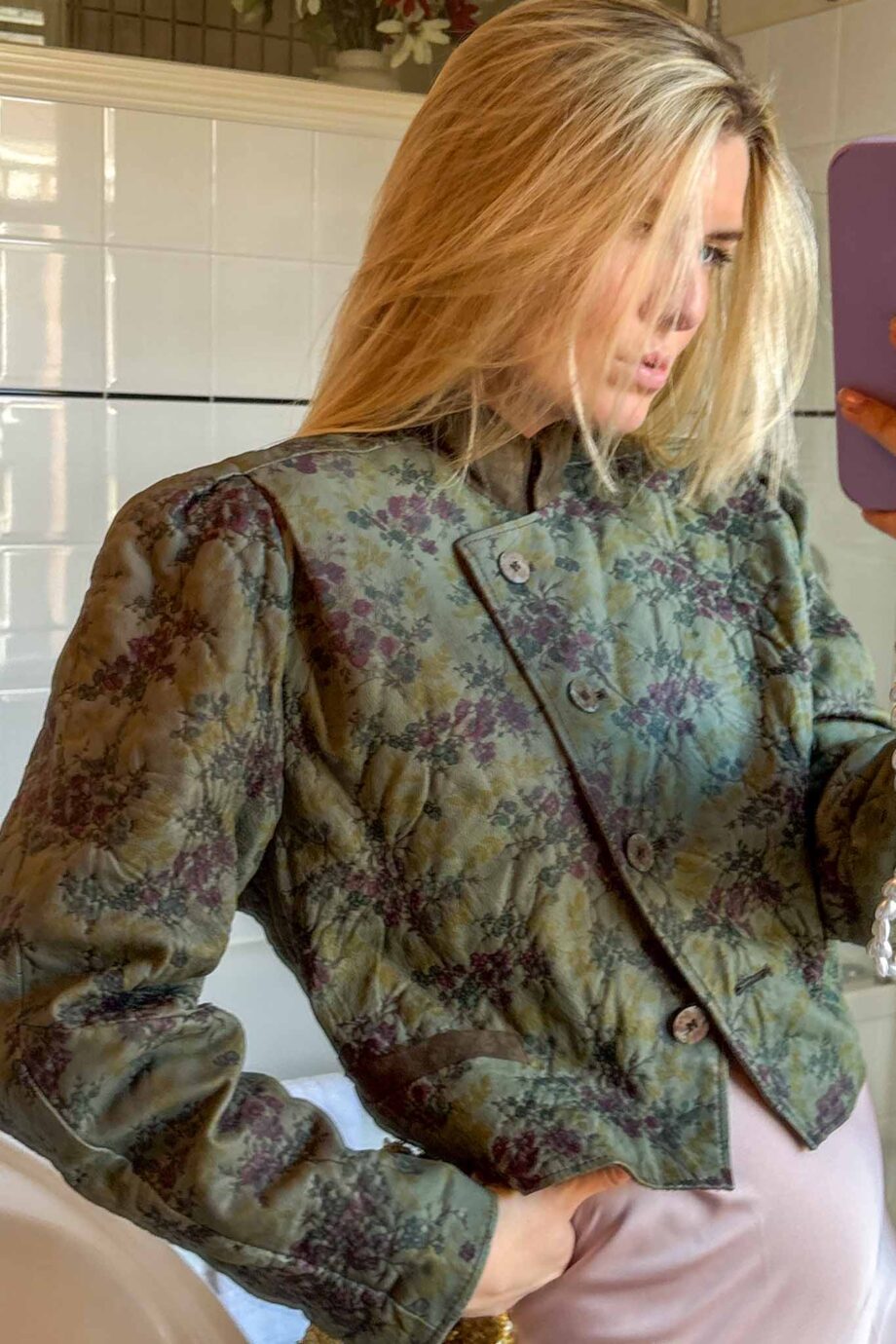 Leather ma fleur padded leather jacket