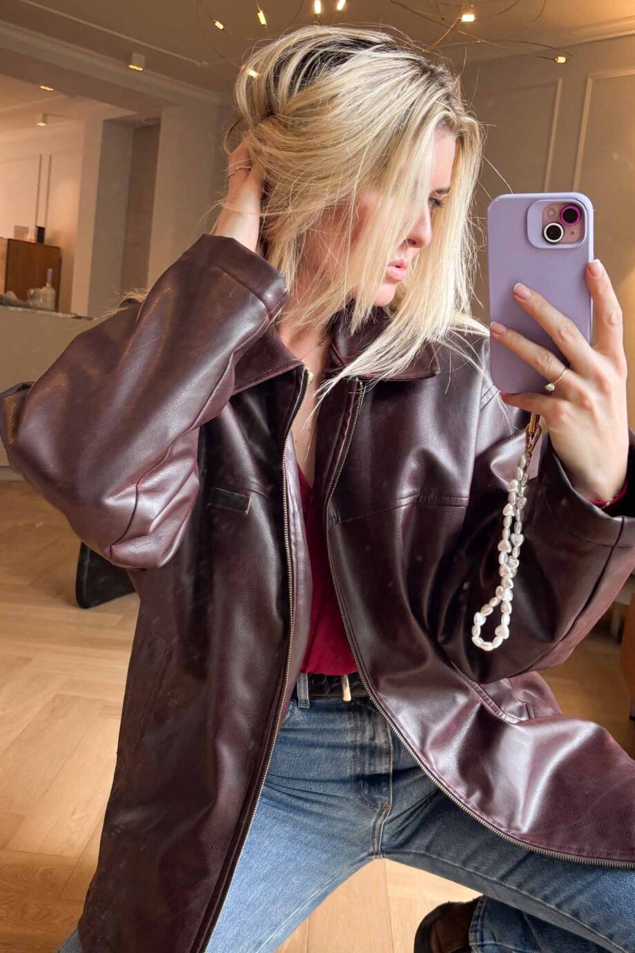 Oversized Burgundy Vegan Leather Jacket – Versace-Inspired