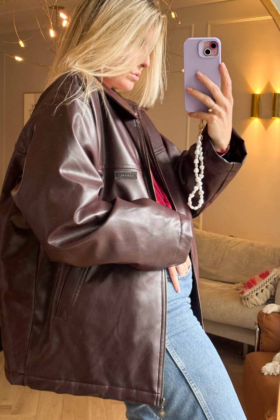 Oversized Burgundy Vegan Leather Jacket – Versace-Inspired