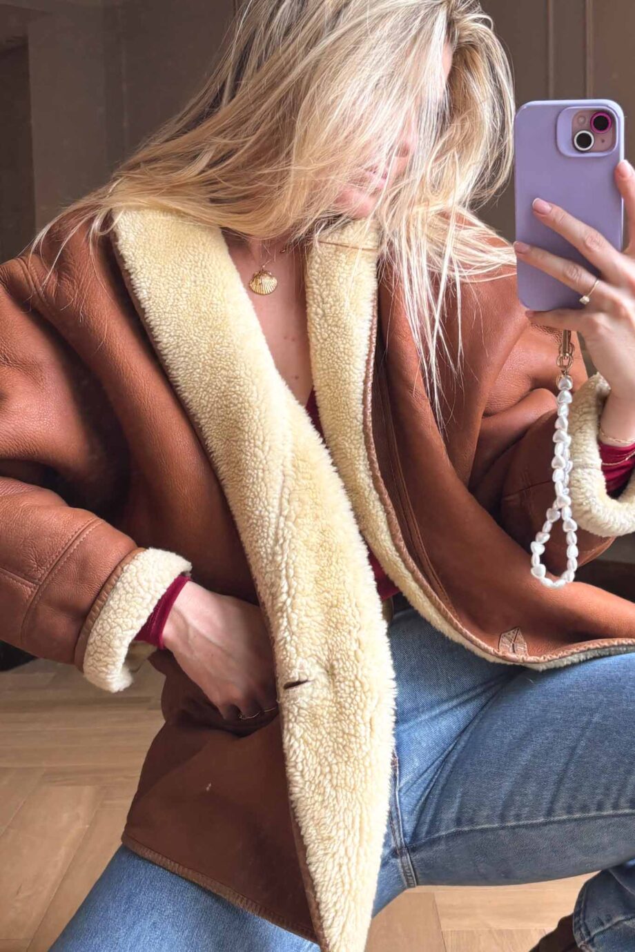 Vintage 70s cognac suede lammy coat
