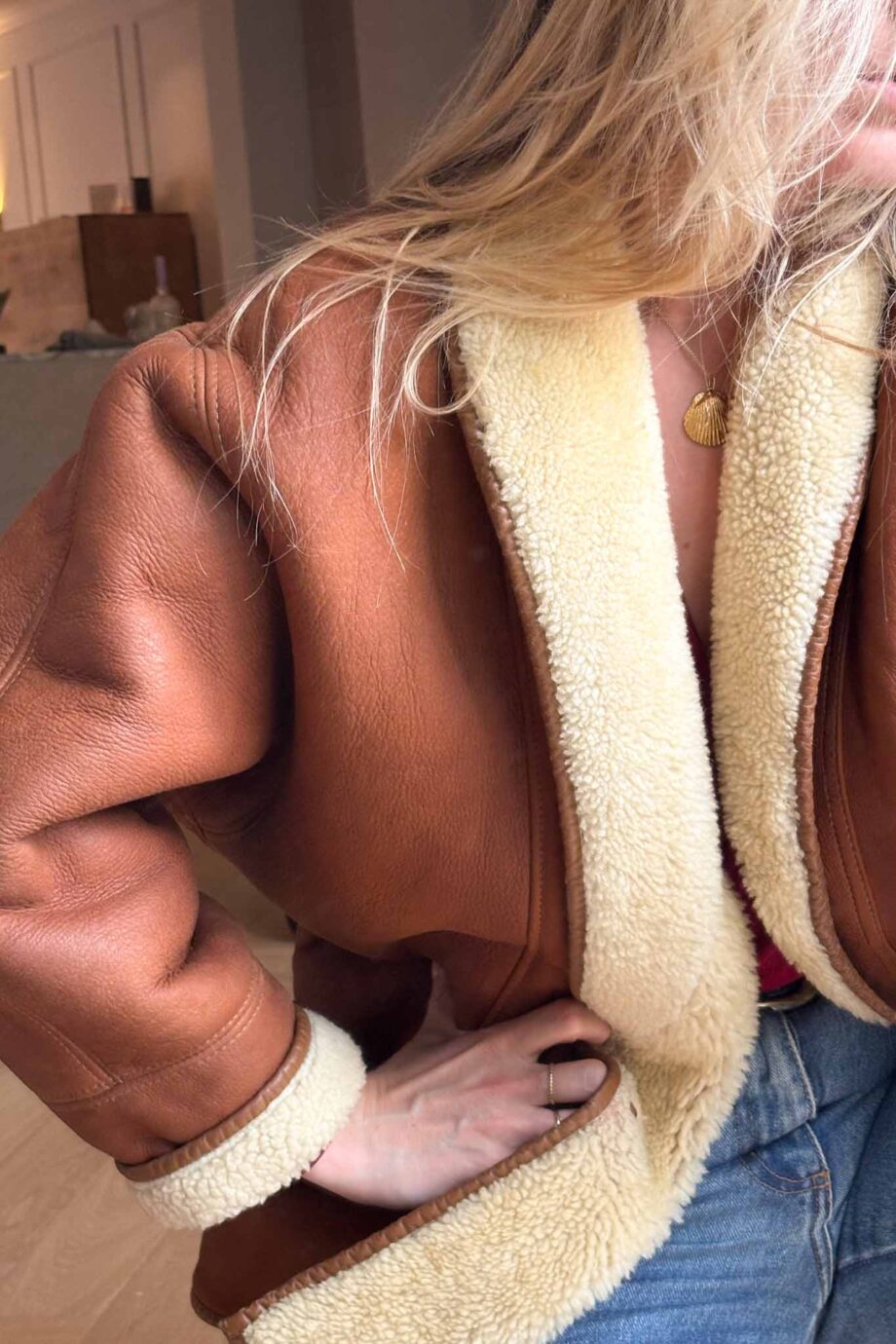 Vintage 70s cognac suede lammy coat