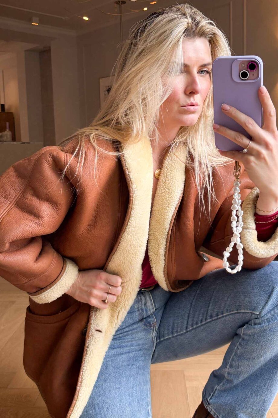 Vintage 70s cognac suede lammy coat