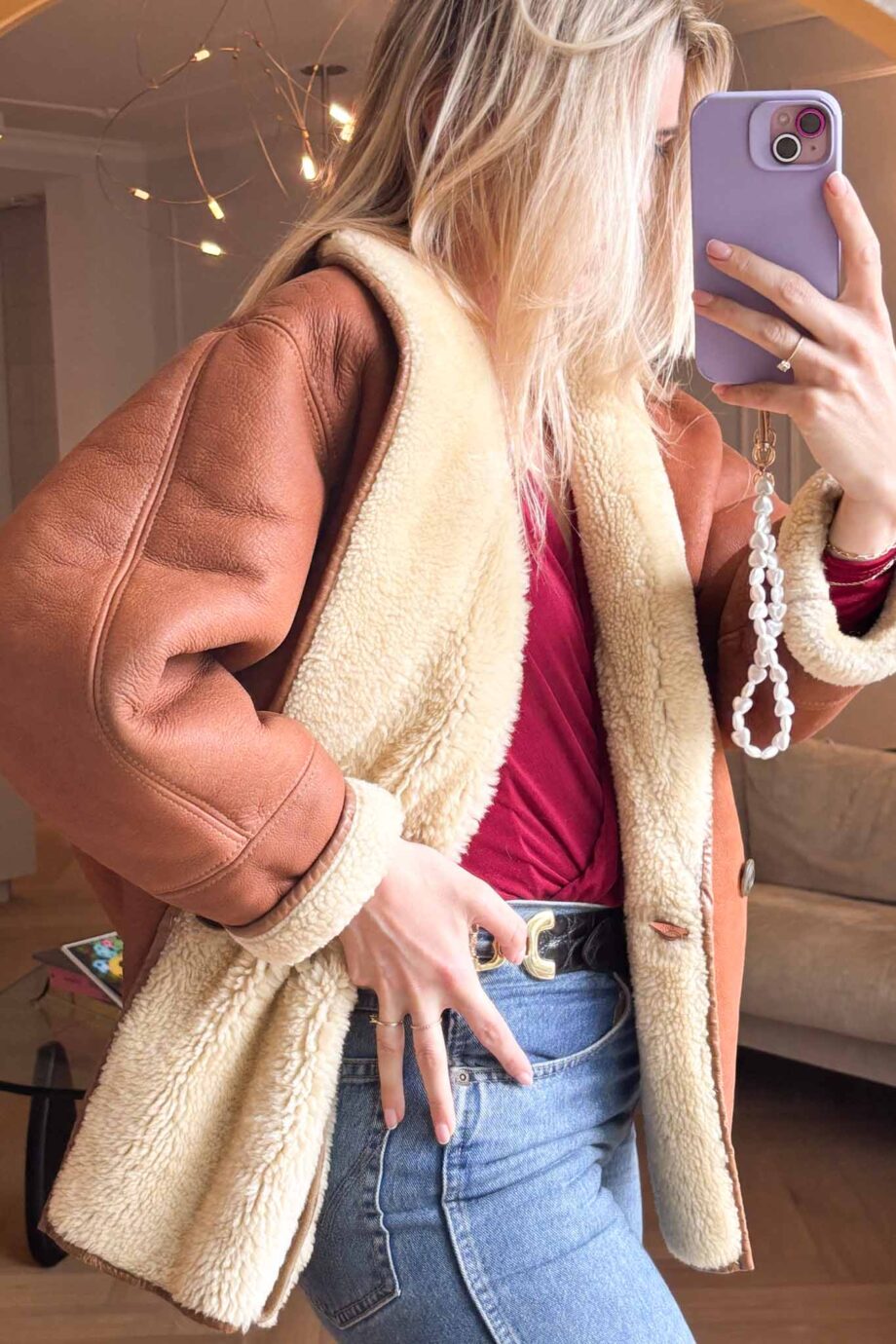 Vintage 70s cognac suede lammy coat