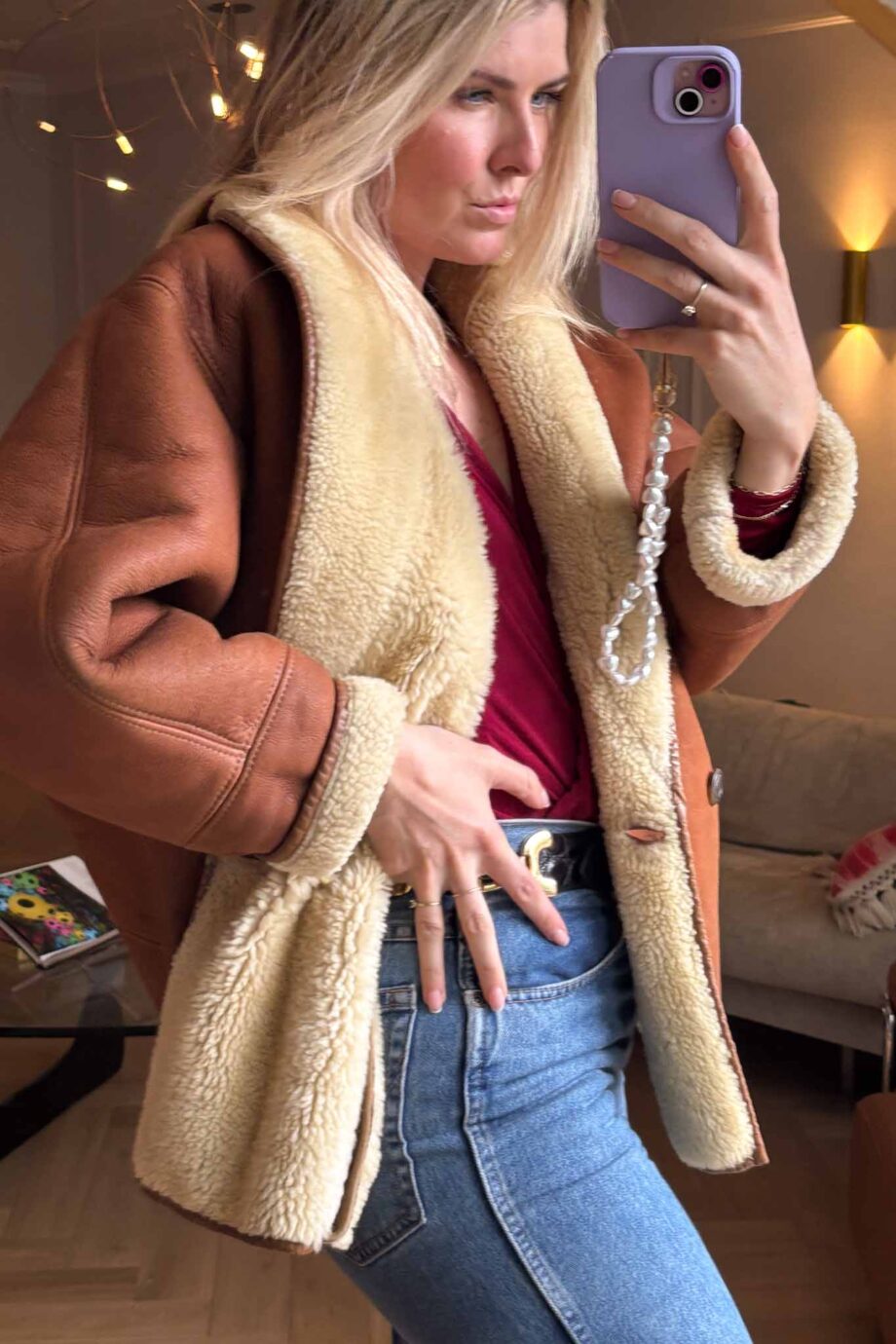 Vintage 70s cognac suede lammy coat