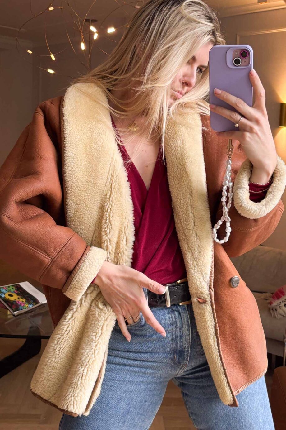 Vintage 70s cognac suede lammy coat