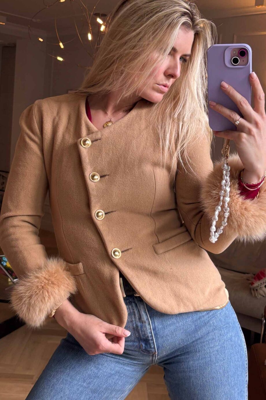Aurora blazer cashmere asymmetrical golden