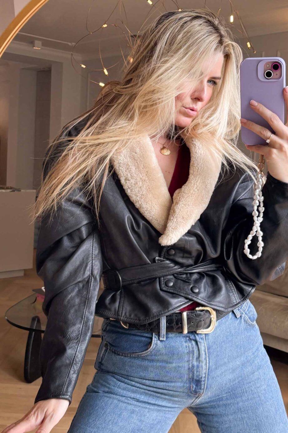 Back to black England 80's cream shearling coat