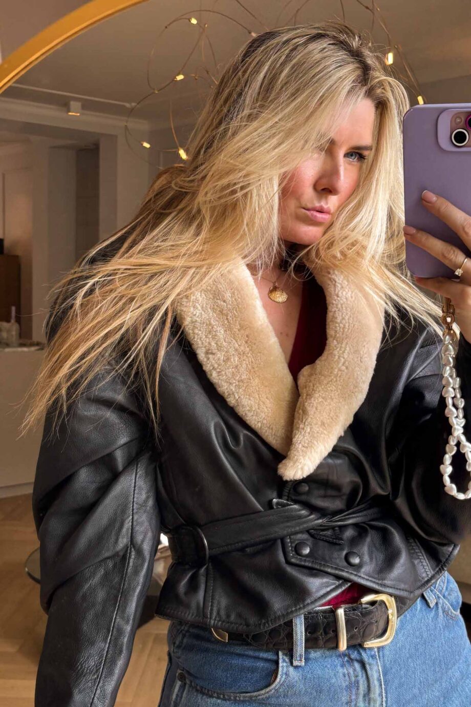 Back to black England 80's cream shearling coat