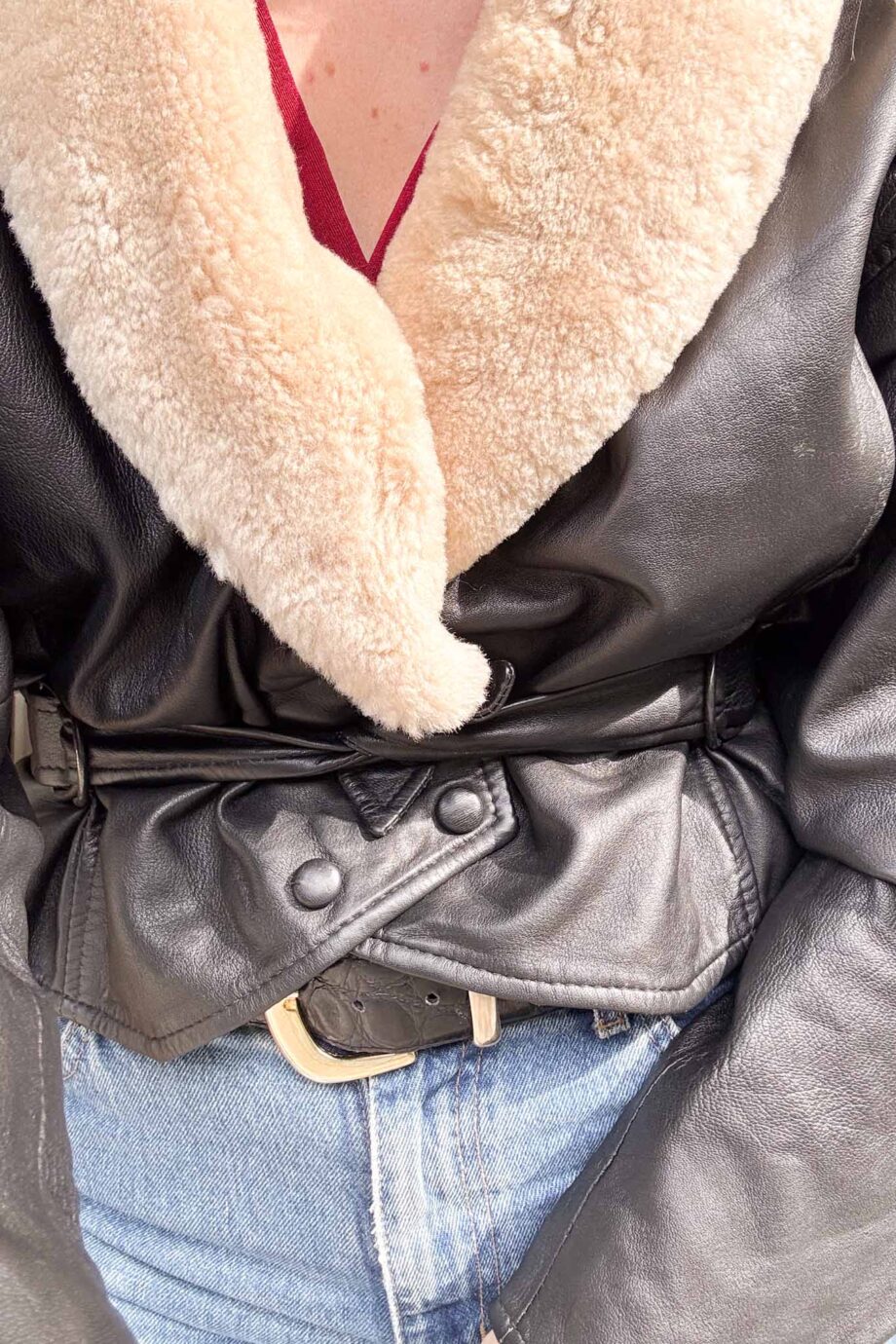 Back to black England 80's cream shearling coat