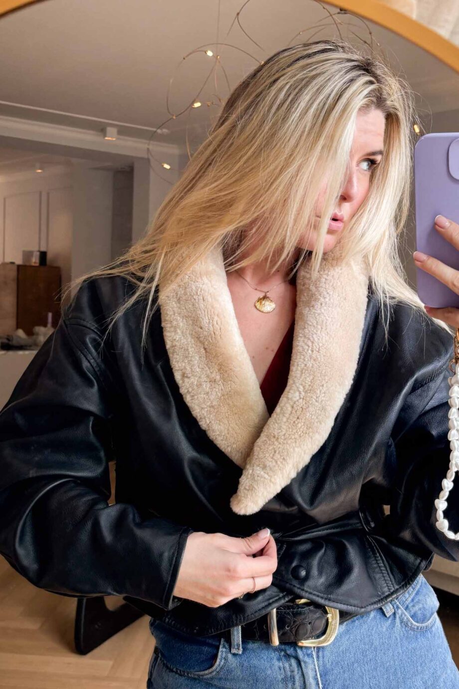 Back to black England 80's cream shearling coat