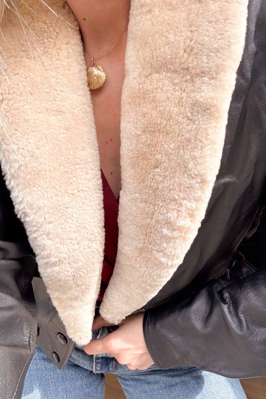 Back to black England 80's cream shearling coat