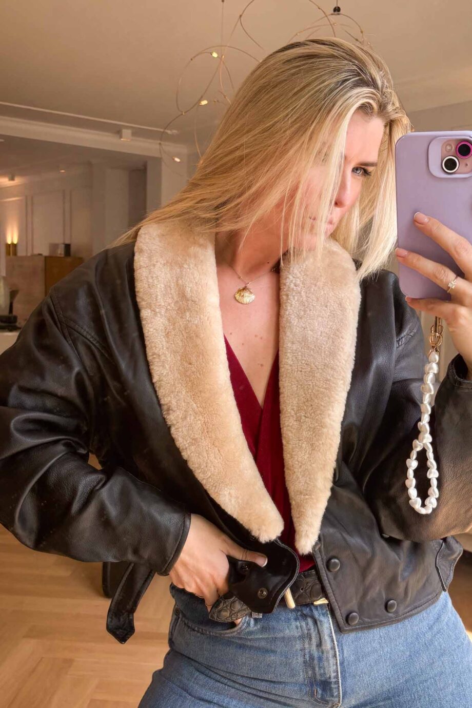Back to black England 80's cream shearling coat
