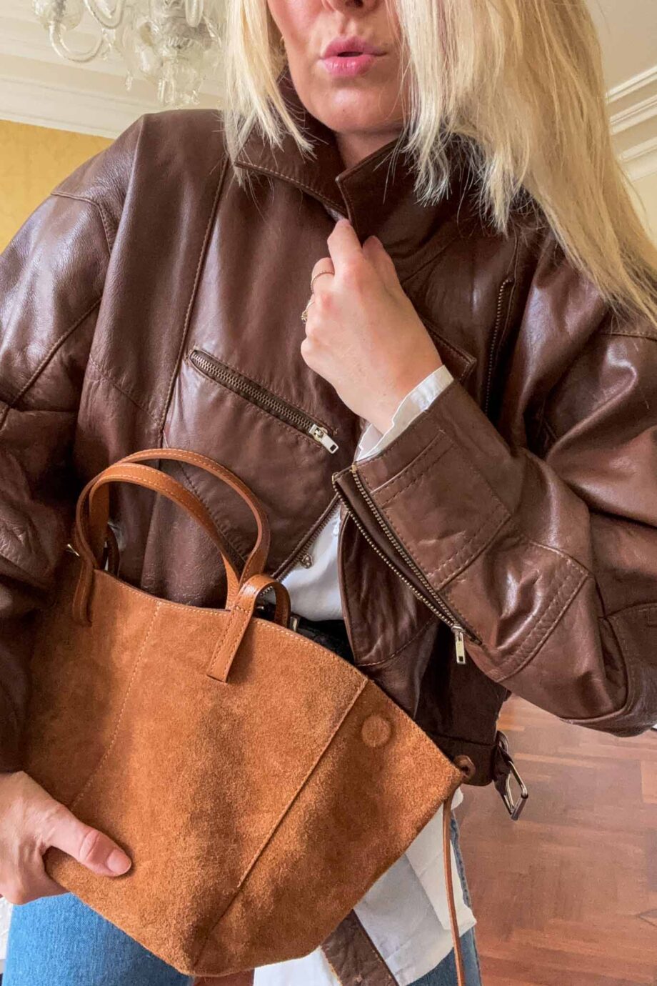 CPH fashion week cropped leather jacket