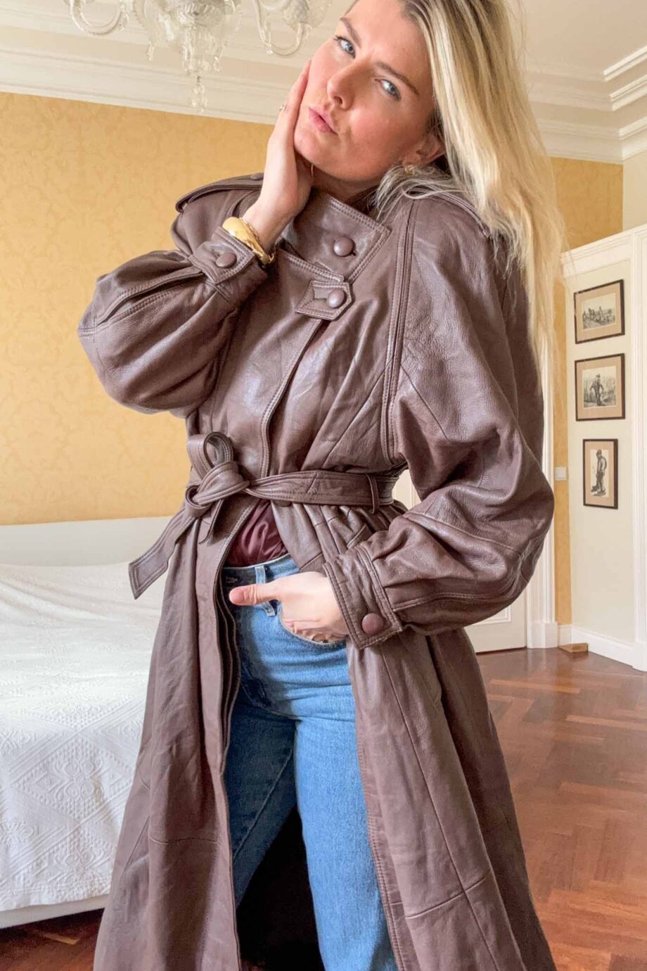 1980s full leather statement trench coat
