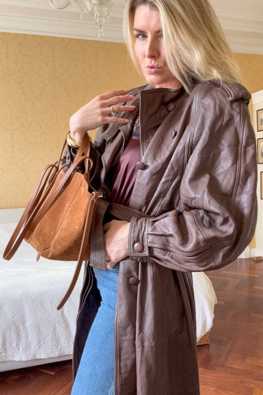 1980s full leather statement trench coat