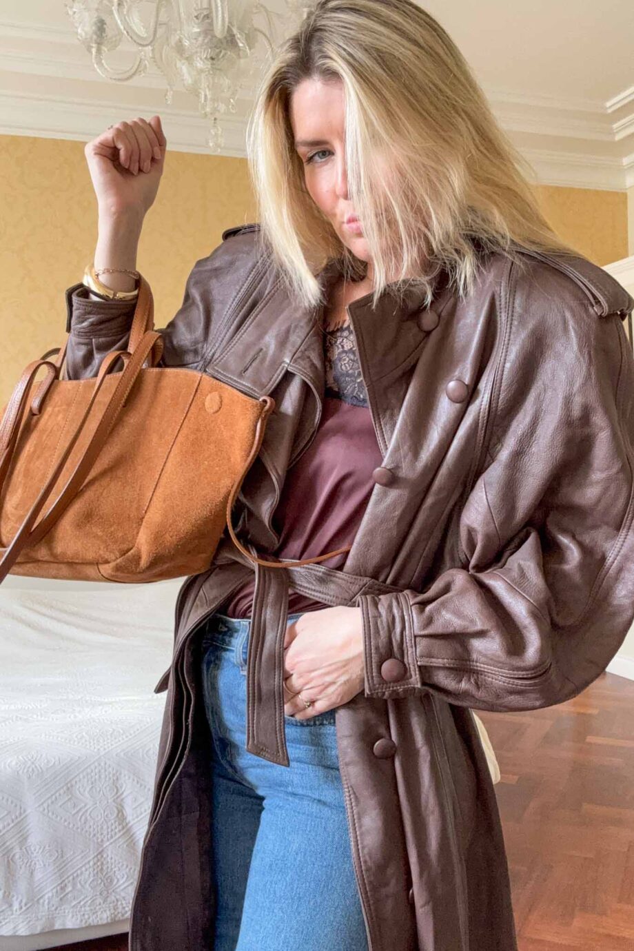 1980s full leather statement trench coat