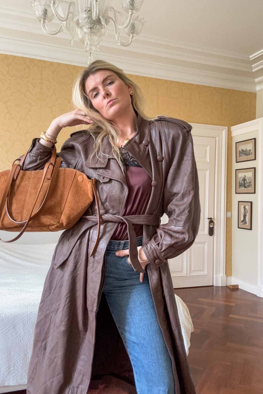 1980s full leather statement trench coat