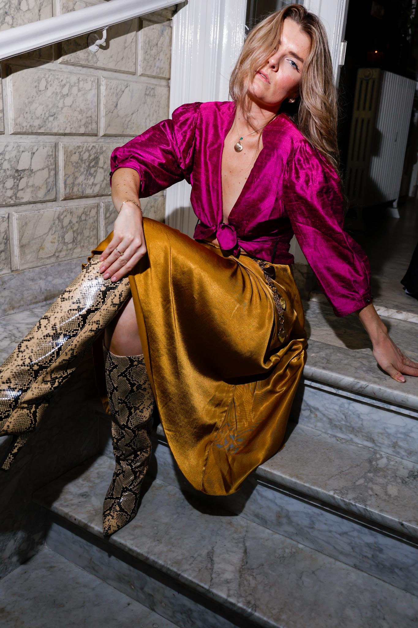 The Studio raw silk pink blouse