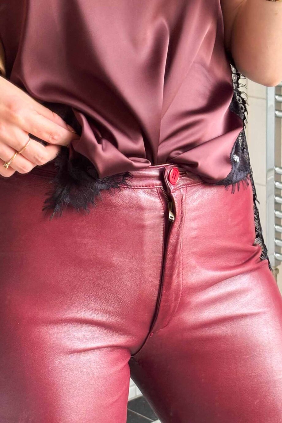 The bold and sexy rosso leather pants
