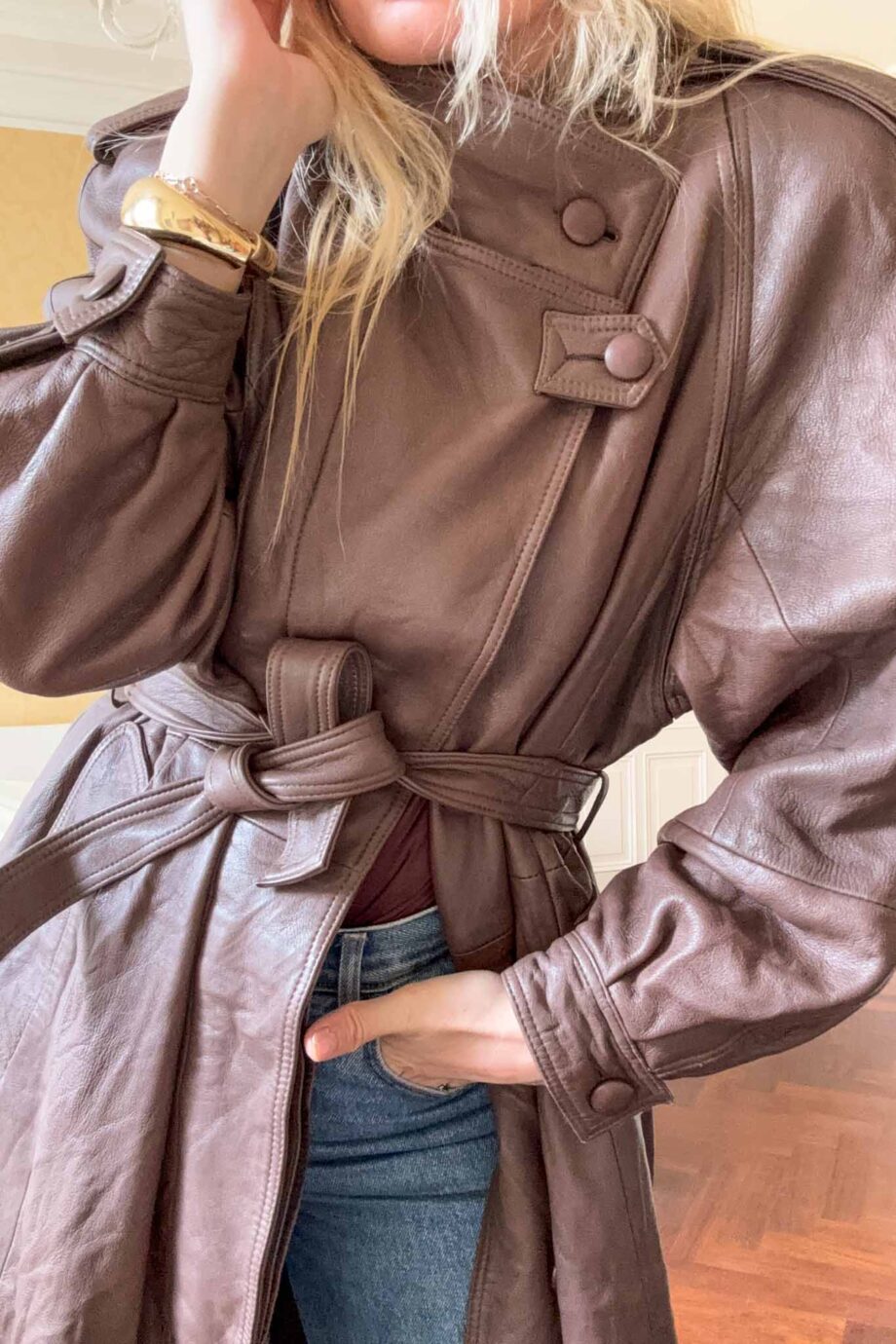 1980s full leather statement trench coat