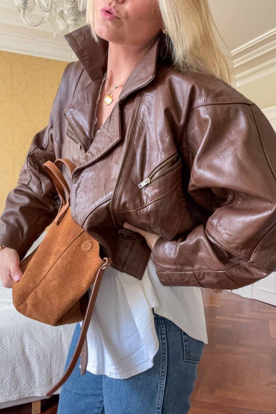 CPH fashion week cropped leather jacket