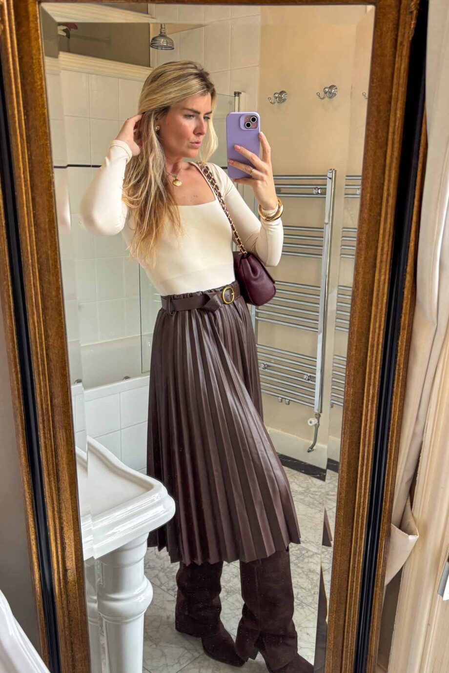 The taup toscana belted vegan leather skirt