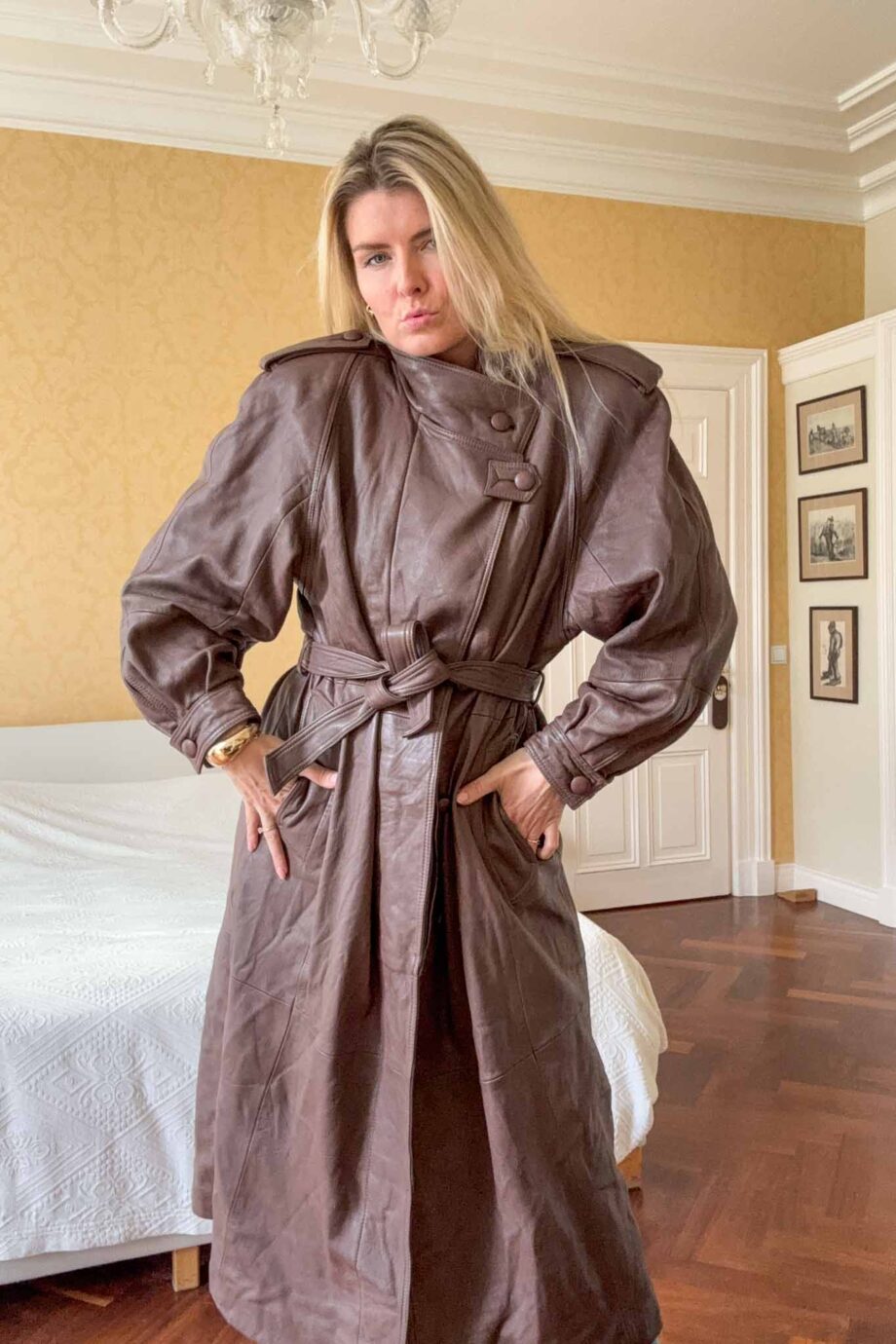 1980s full leather statement trench coat