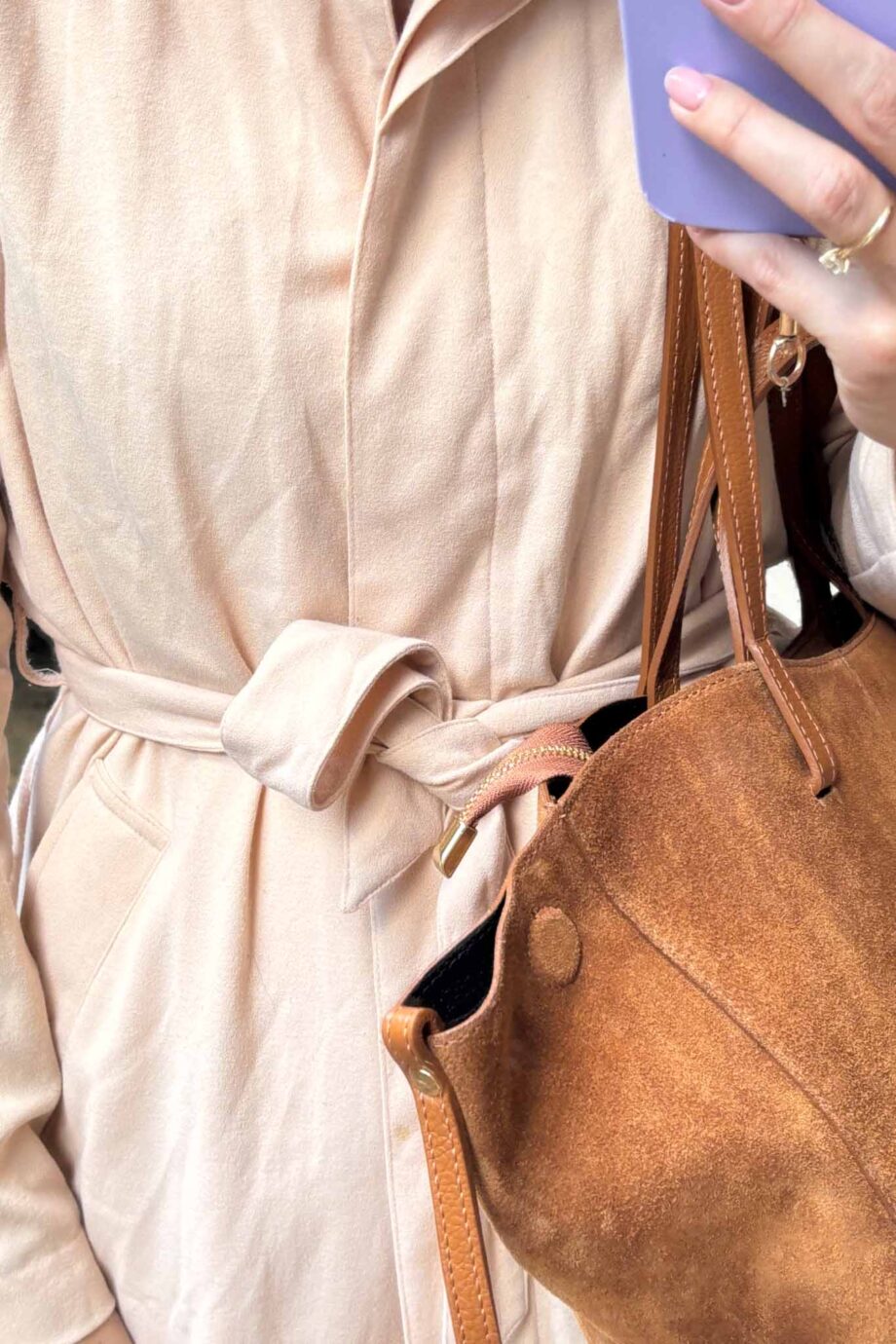 Maison blush suede sleek and luxury trench coat