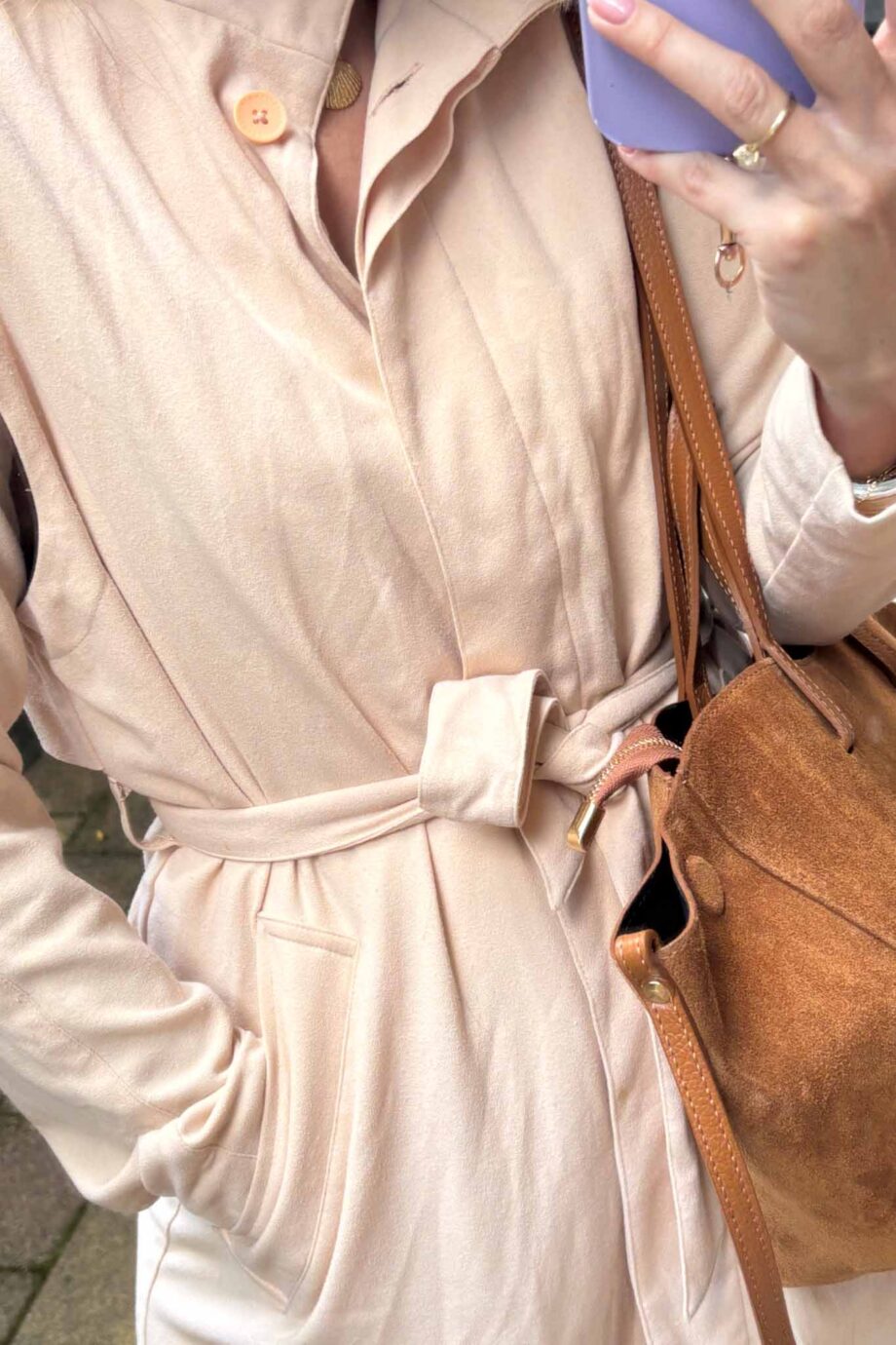 Maison blush suede sleek and luxury trench coat