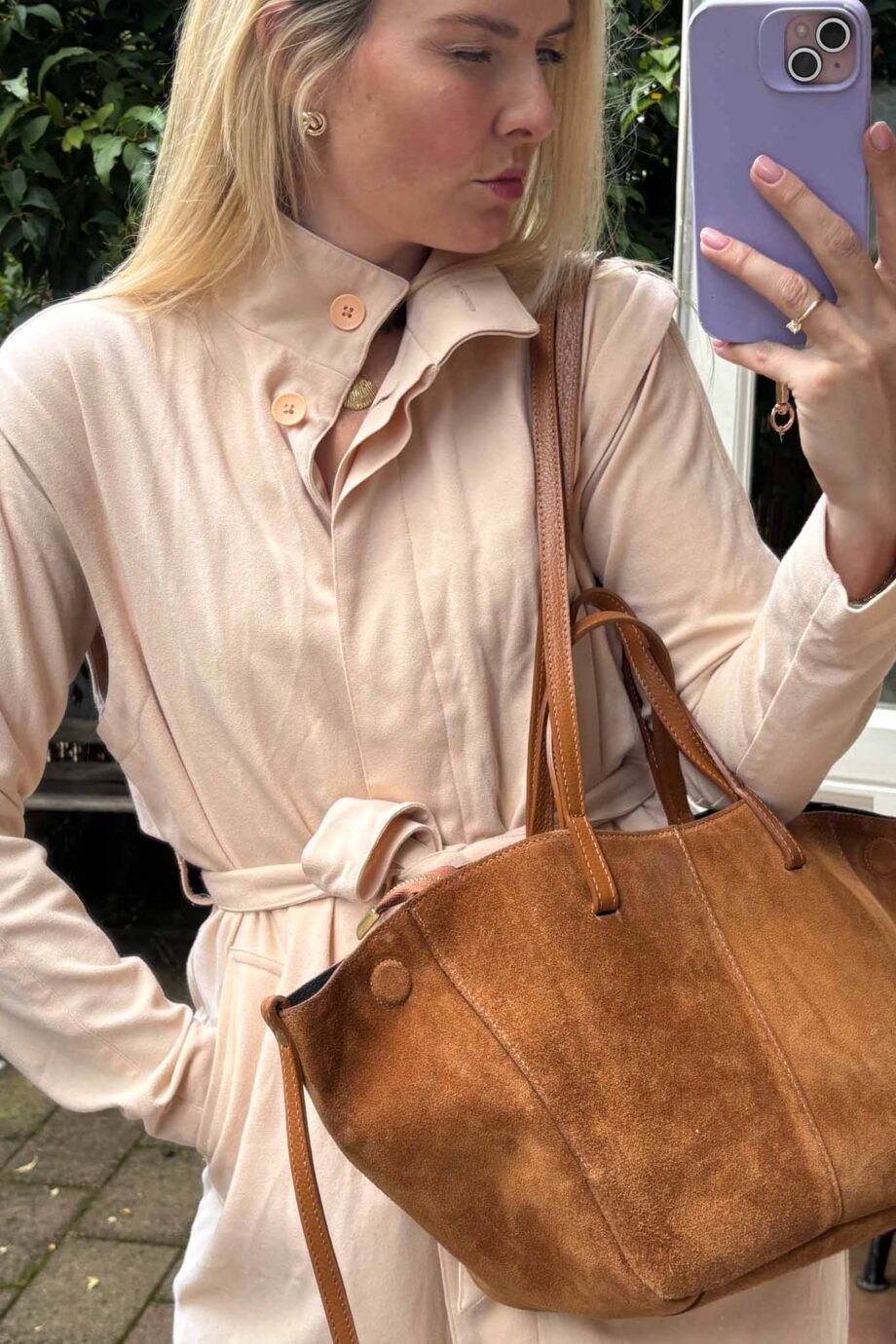 Maison blush suede sleek and luxury trench coat