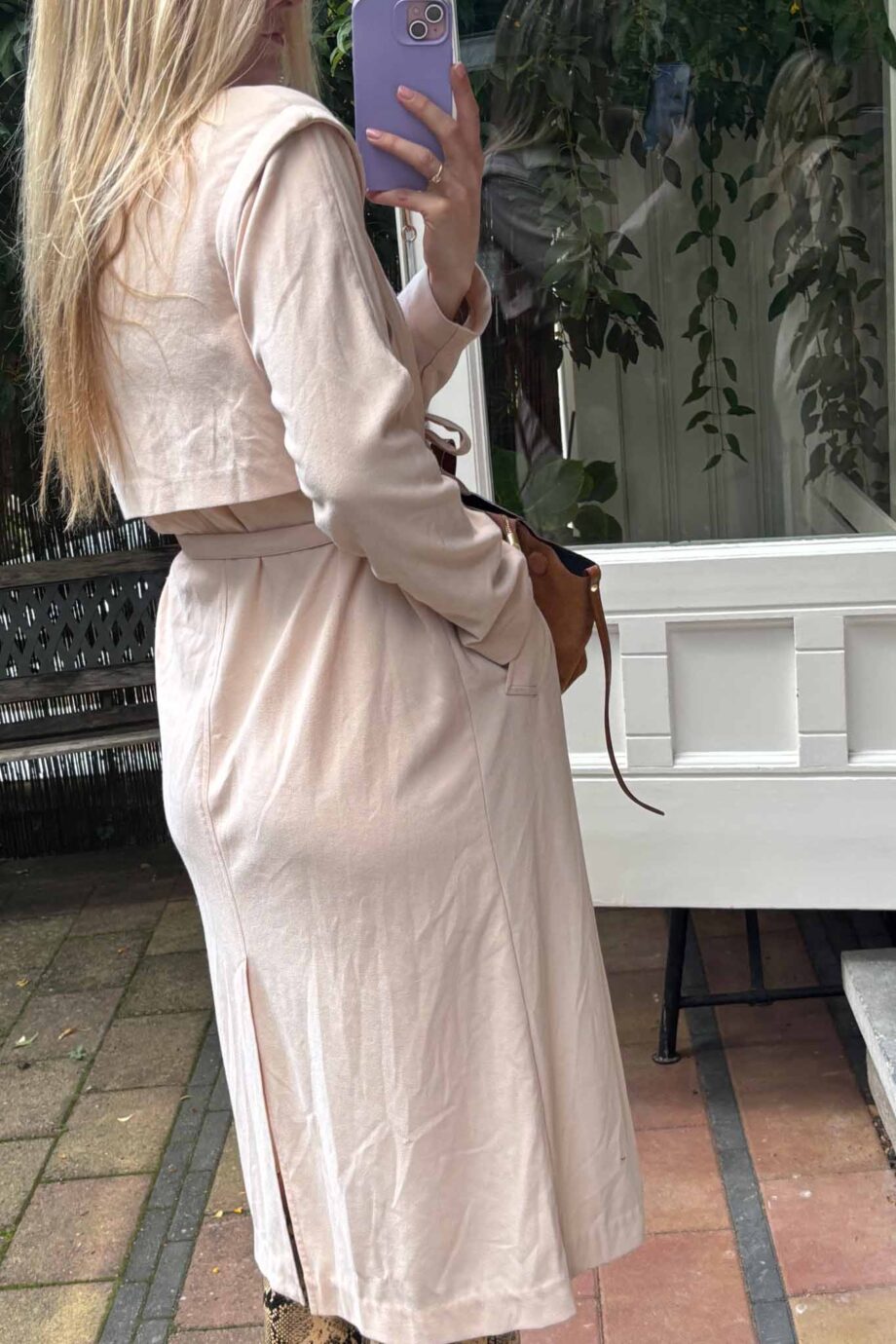 Maison blush suede sleek and luxury trench coat