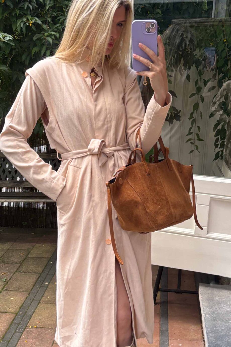 Maison blush suede sleek and luxury trench coat