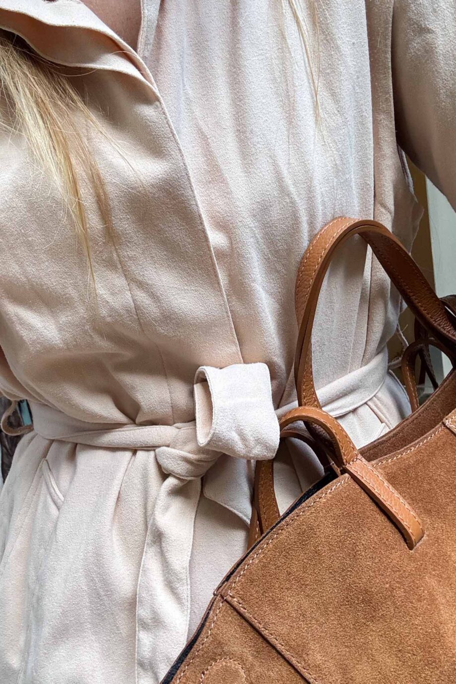 Maison blush suede sleek and luxury trench coat