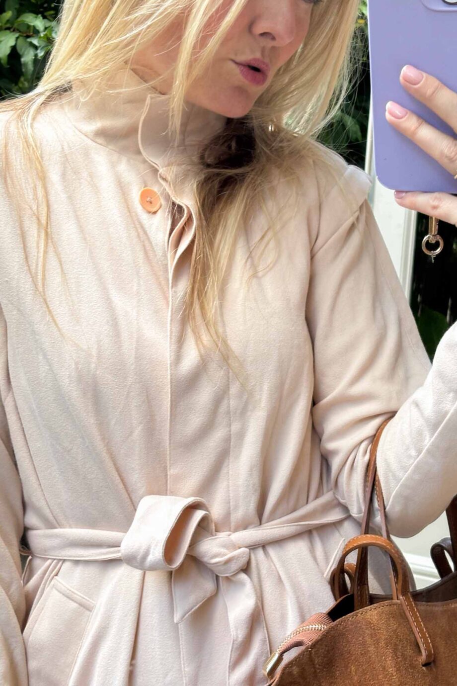 Maison blush suede sleek and luxury trench coat