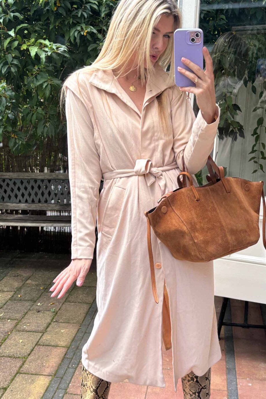 Maison blush suede sleek and luxury trench coat